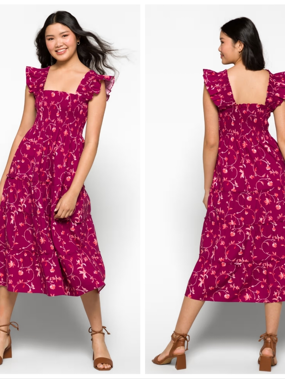 Hill House Home Ellie Nap Dress Burgundy Botanical Poplin Women's XS Preppy - Picture 3 of 9